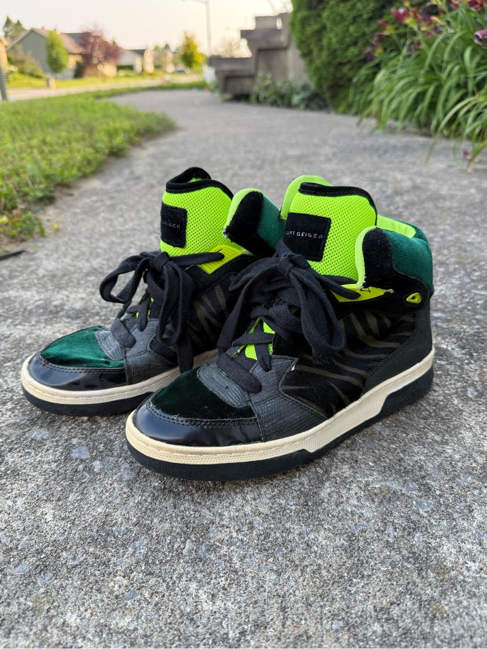 Kurt Geiger London High-Top Sneakers - Neon Green & Black